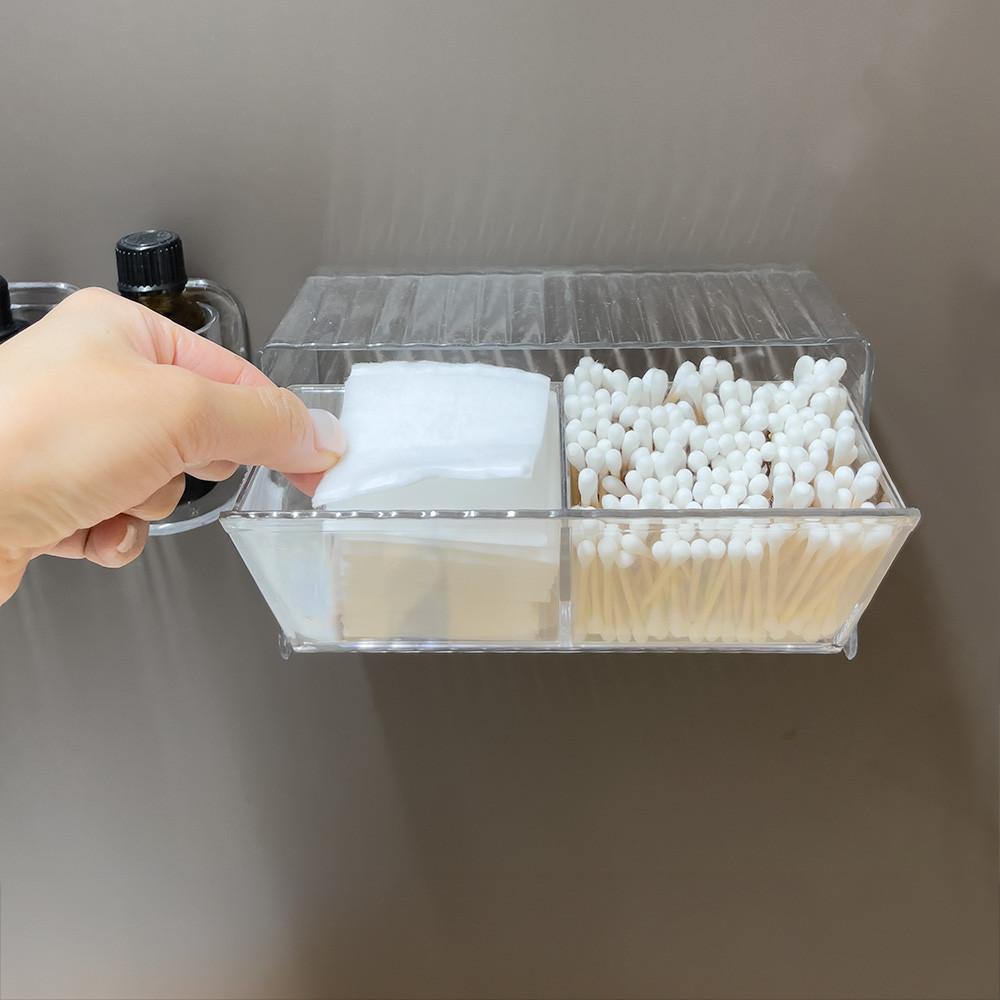 투명 사각 면봉 정리함 화장솜 케이스 벽부착