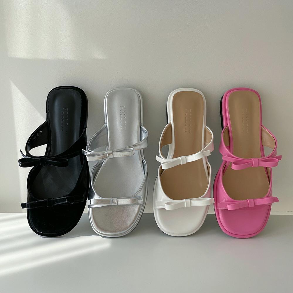 [7월특가]리본 매듭 투스트랩 뮬 샌들 2cm