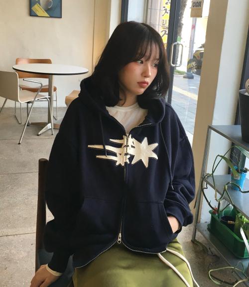 3STAR APPLIQUE HOODIE ZIP UP_NAVY(NG2GSUM490A)