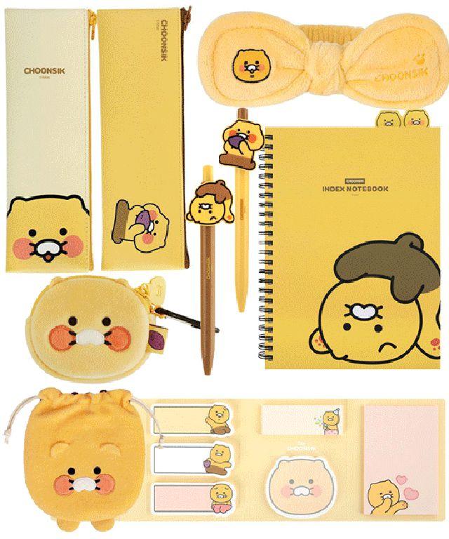 [춘식이학용품30종]볼펜 다꾸스티커 노트 플래너 동전지갑 에어팟파우치 세안밴드 우산 수첩 메모지 양말필통