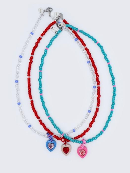 Swarovski heart stone color beads Necklace 스와로브스키 하트 스톤 팬던트 컬러 비즈 목걸이