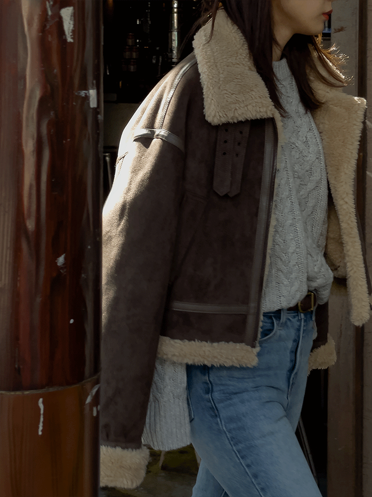 오버 비조 스웨이드 무스탕