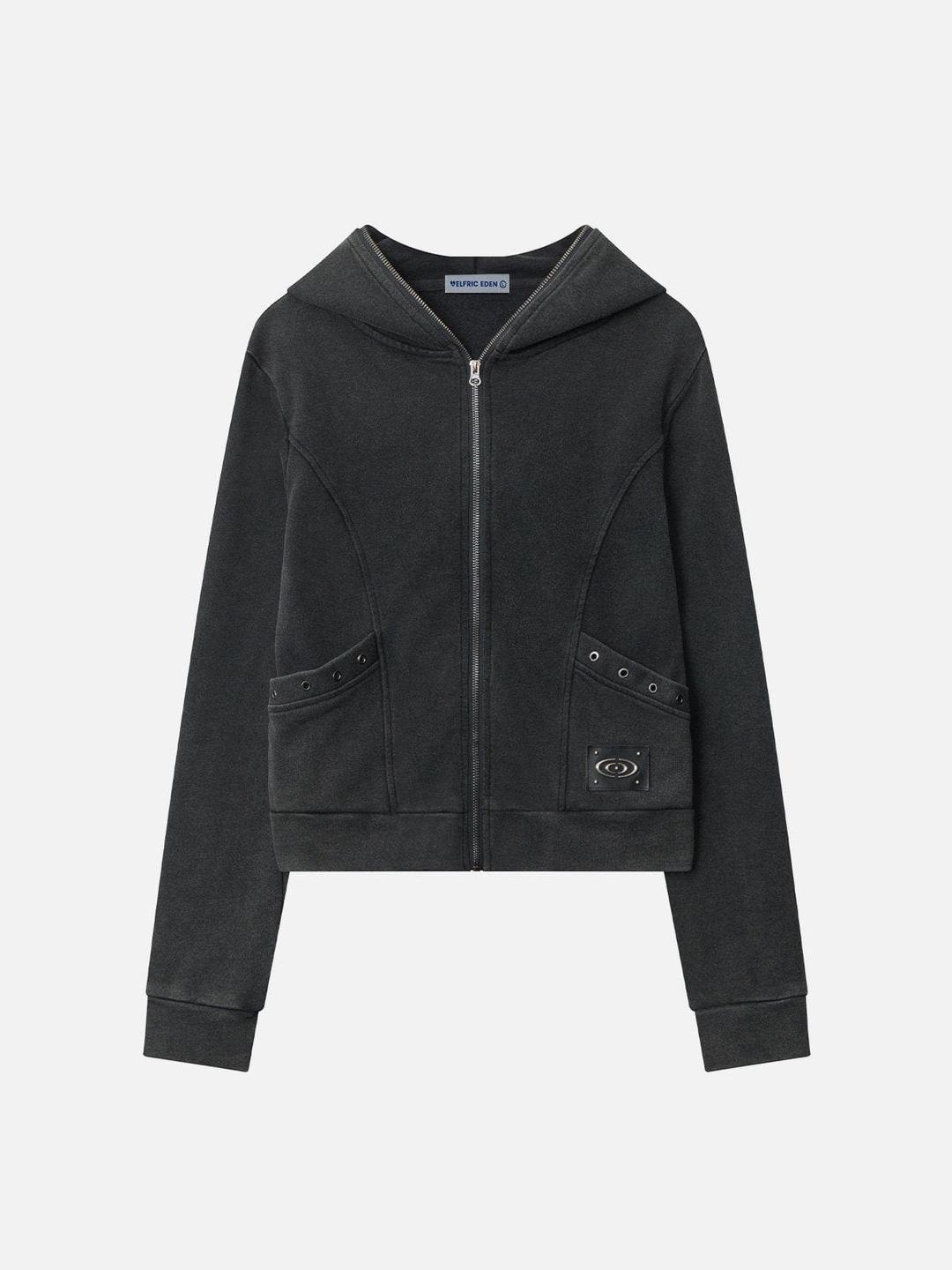 Aelfric Eden Long Zip Up Washed Hoodie - Black / XS