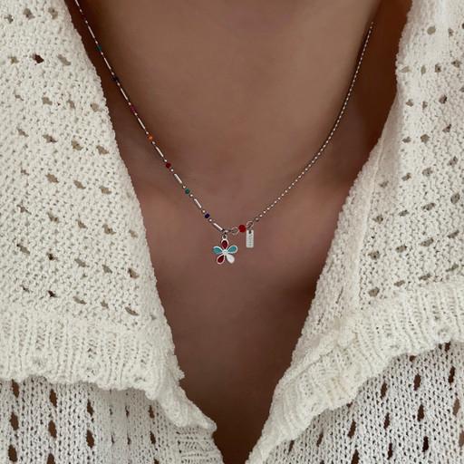 vii 써지컬스틸 비비드 플라워 키치 목걸이