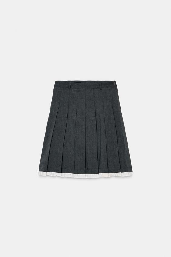 플리츠 러플 미디 스커트