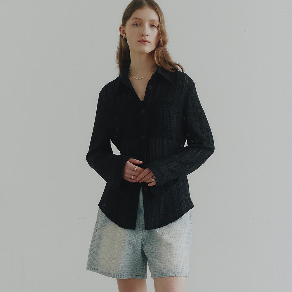 코튼 크로쉐 슬림셔츠 (블랙)