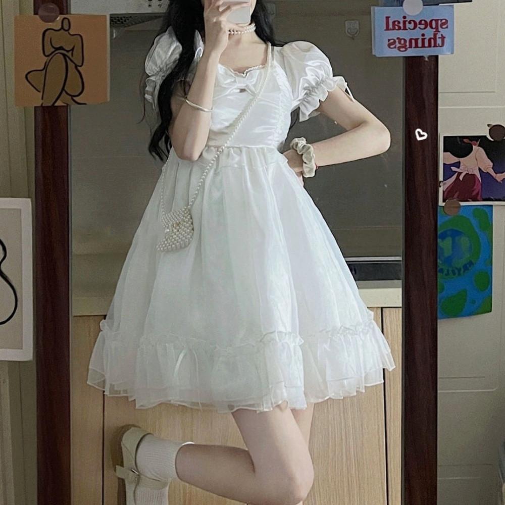 공주풍 웨딩 로리타 리본 프릴 미니 원피스