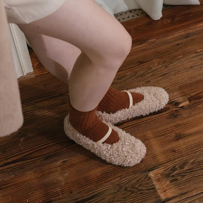 Fuzzy 5color 뽀글퍼 라운드 토 메리제인  플랫 1cm