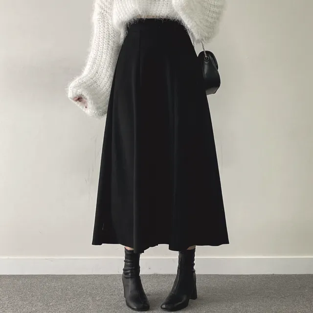 [밴딩/겨울소재] 모직 플레어 롱 스커트 (3color)