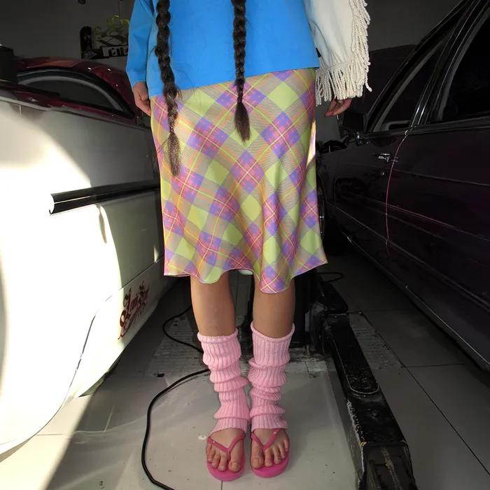 TARTAN CHECK MIDI SKIRT_PINK