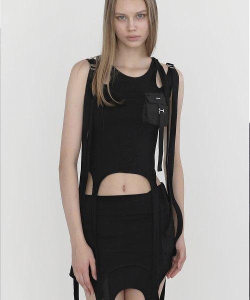 져지 가터 탱크 탑 - 블랙