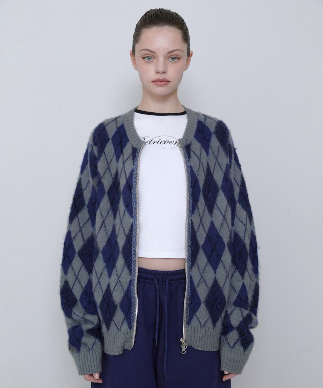 ARGYLE KNIT ZIP UP [GRAY]