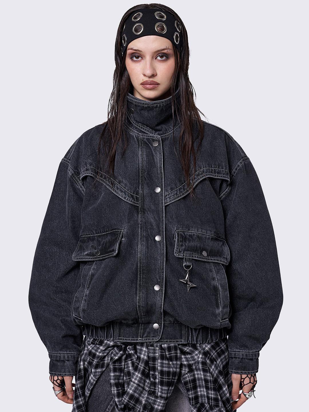 Joy Black Denim Bomber Jacket - S / Black