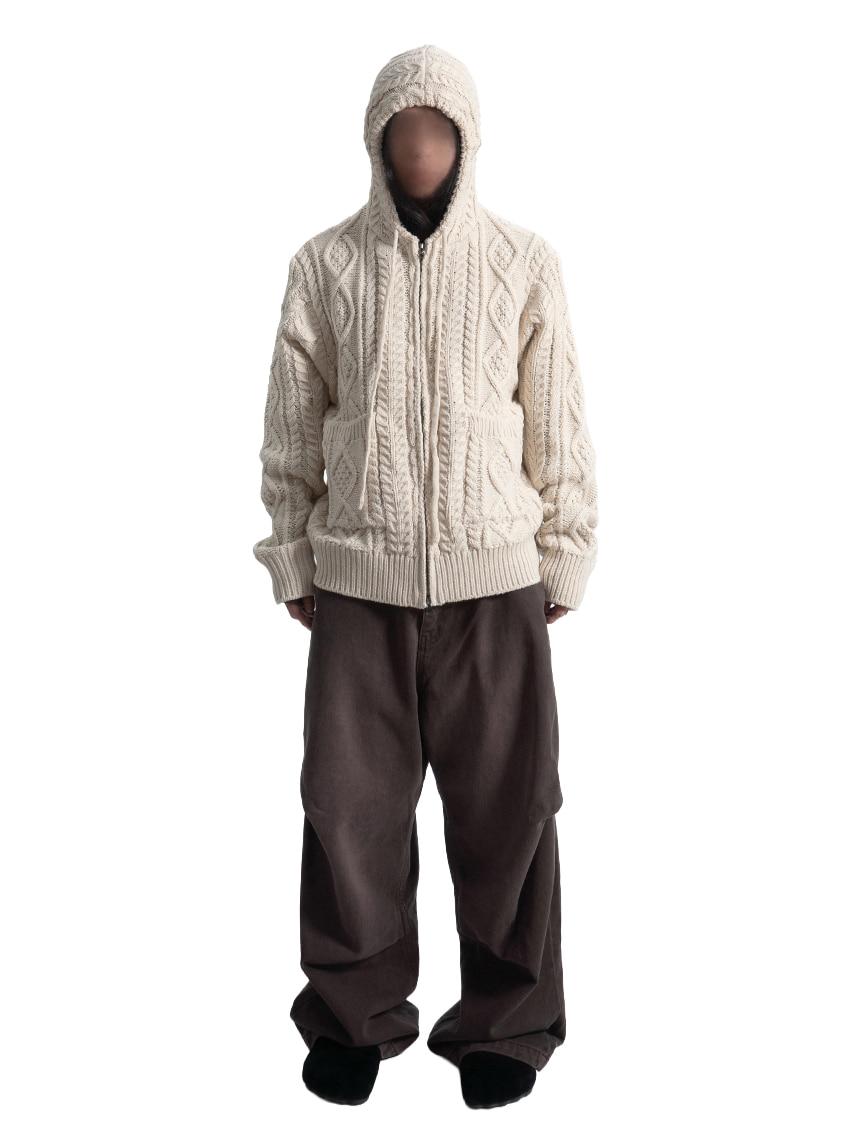 twig wool knit hood zip-up (3c)