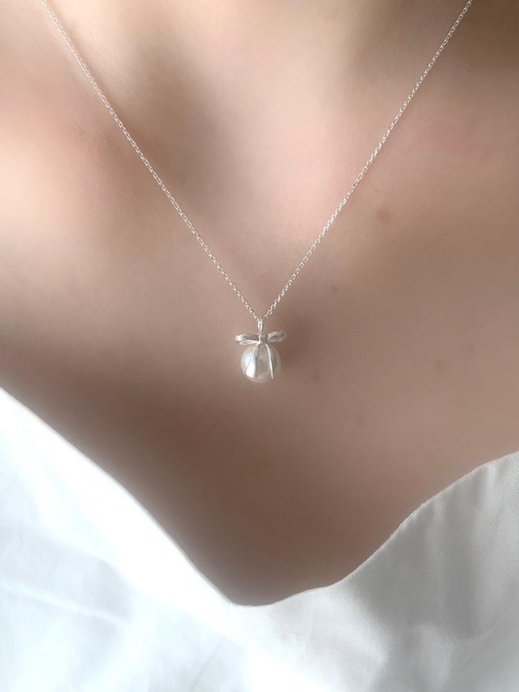 (silver925) prit ribbon pearl necklace 핵진주 목걸이