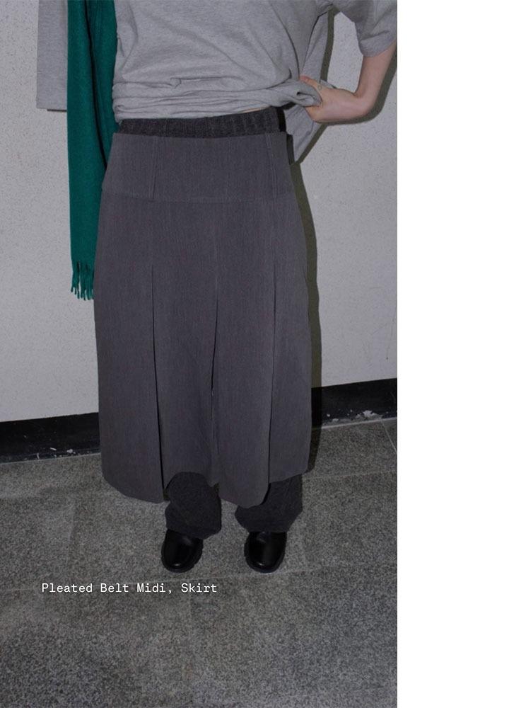 Pleated Belt Midi, Skirt