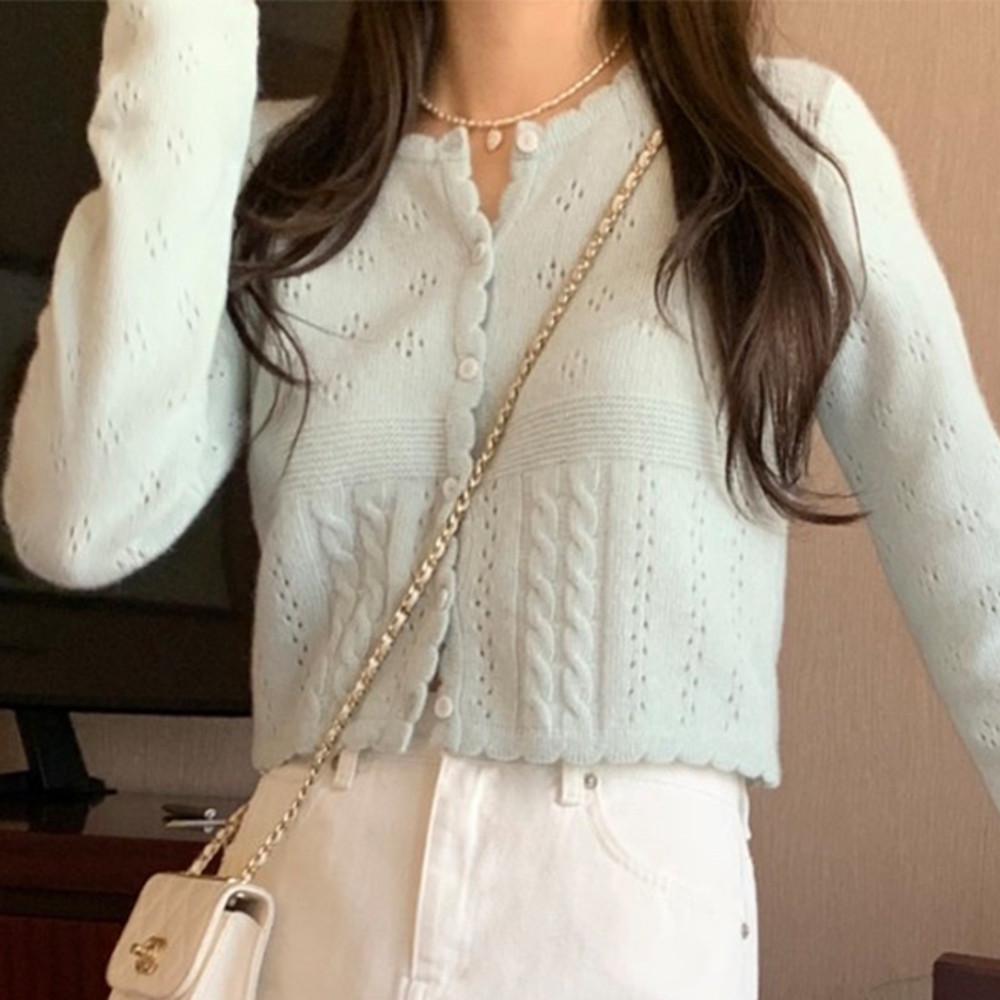 (당일) 미엘 리브 가디건 4col 스카시 니트 민트 핑크 miel