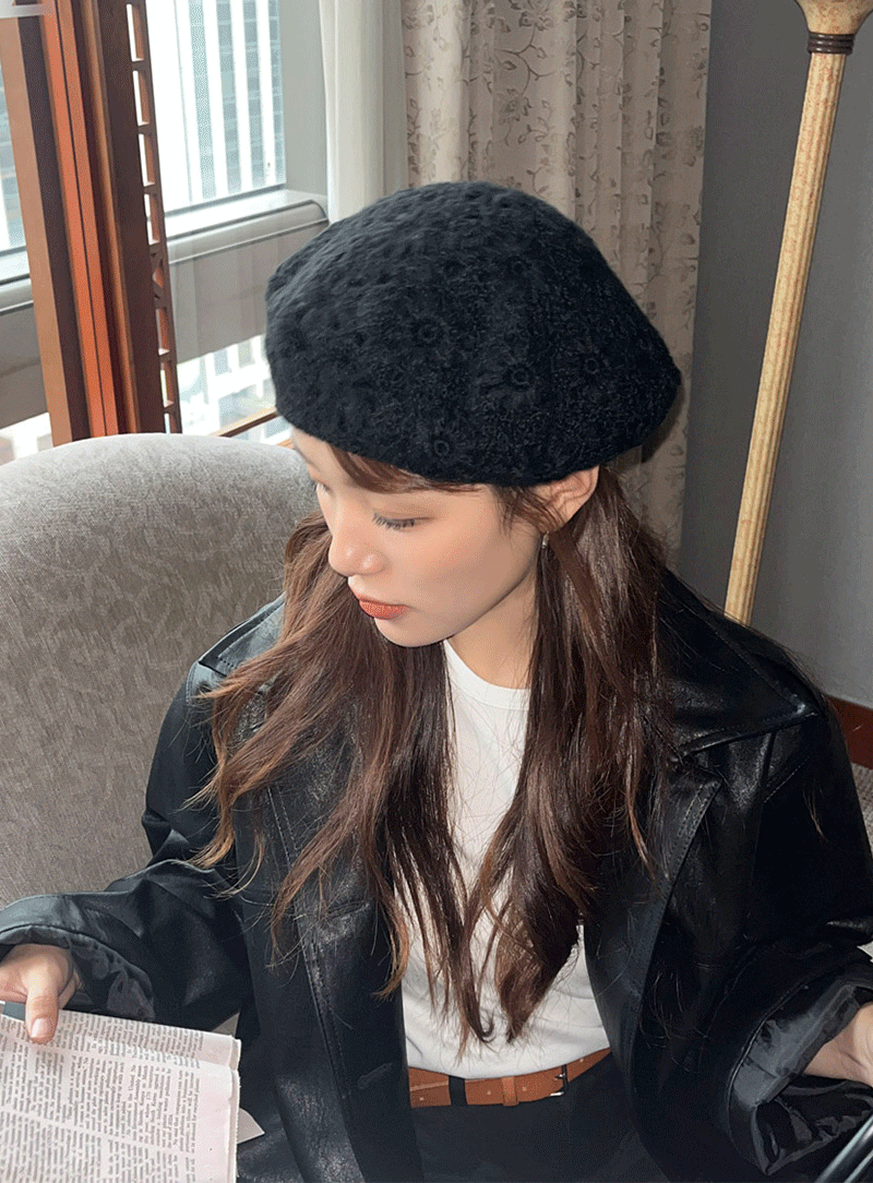 꽃 뜨개 울 니트 베레모