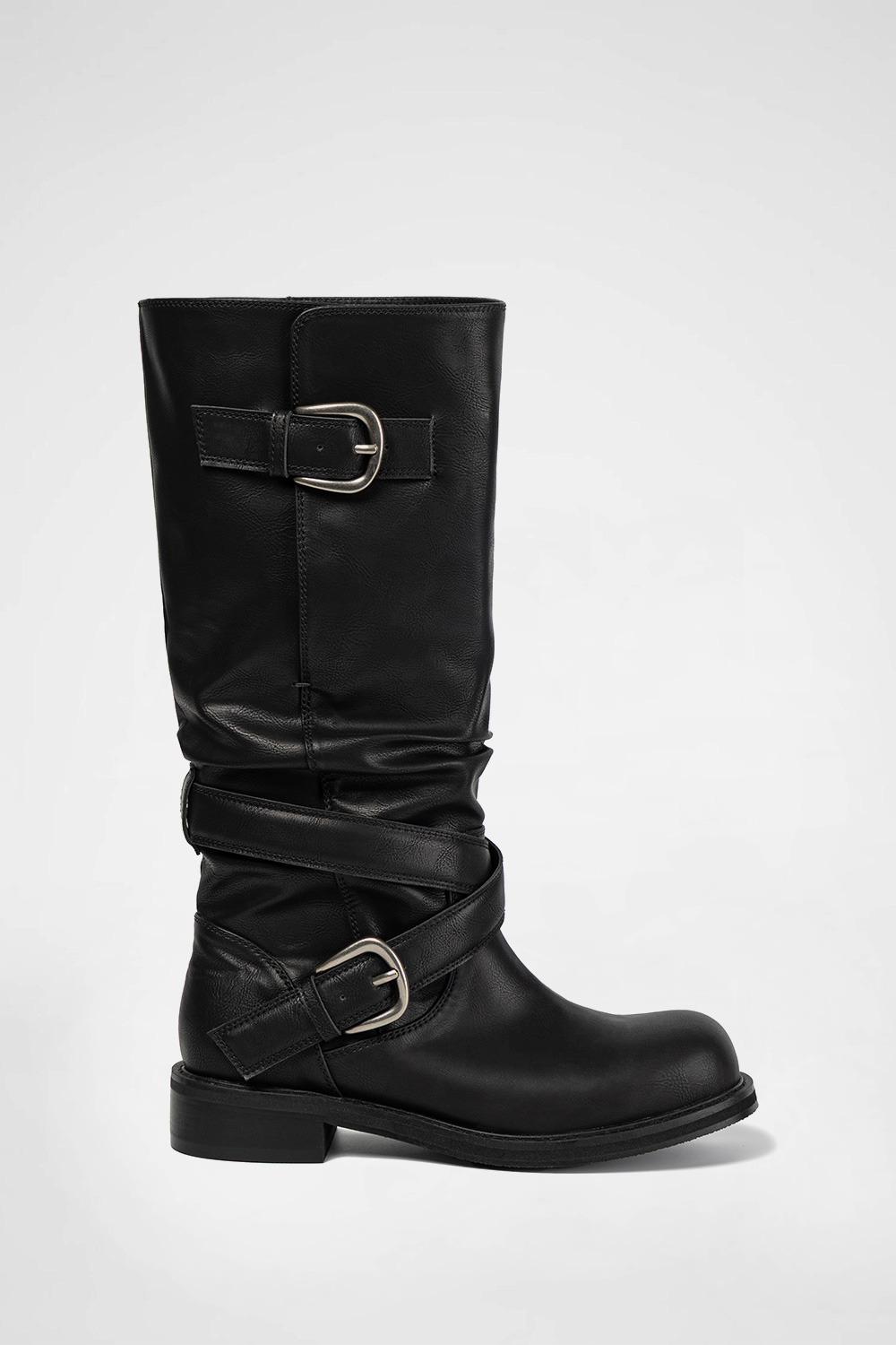 RAVEN FOLDABLE BUCKLE BOOTS BLACK