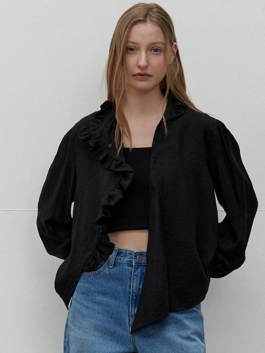 RUFFLE COLLAR BLOUSE - BLACK
