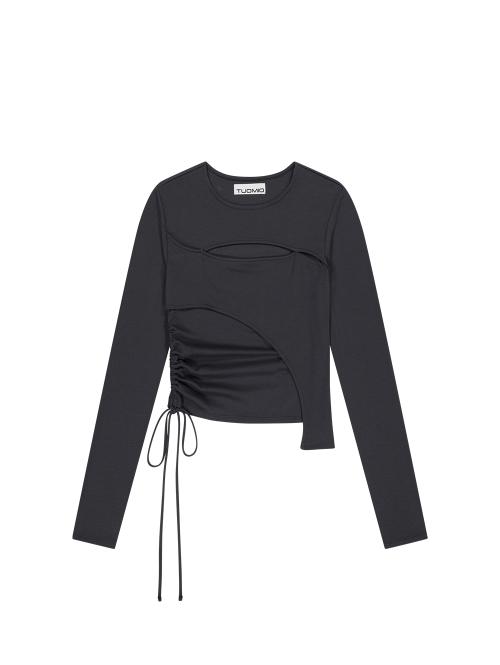 CUT-OUT LAYERED TOP [CHARCOAL]