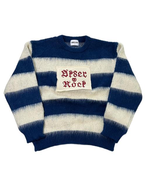 Gothic Logo Stripe Hairy Knit ((cream*blue))