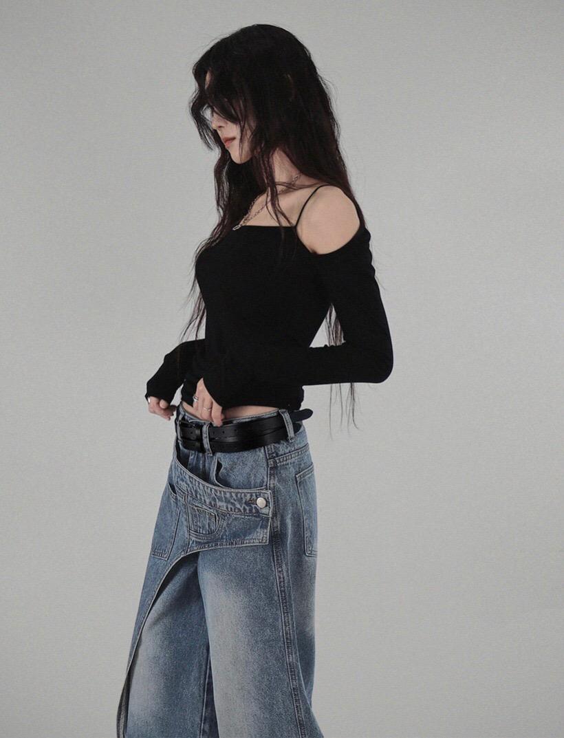 RAM SHOULDER OFF-CUT SOFT LONG-SLEEVED TOP 램 숄더 오프 컷 소프트 긴팔탑 (2COLORS)