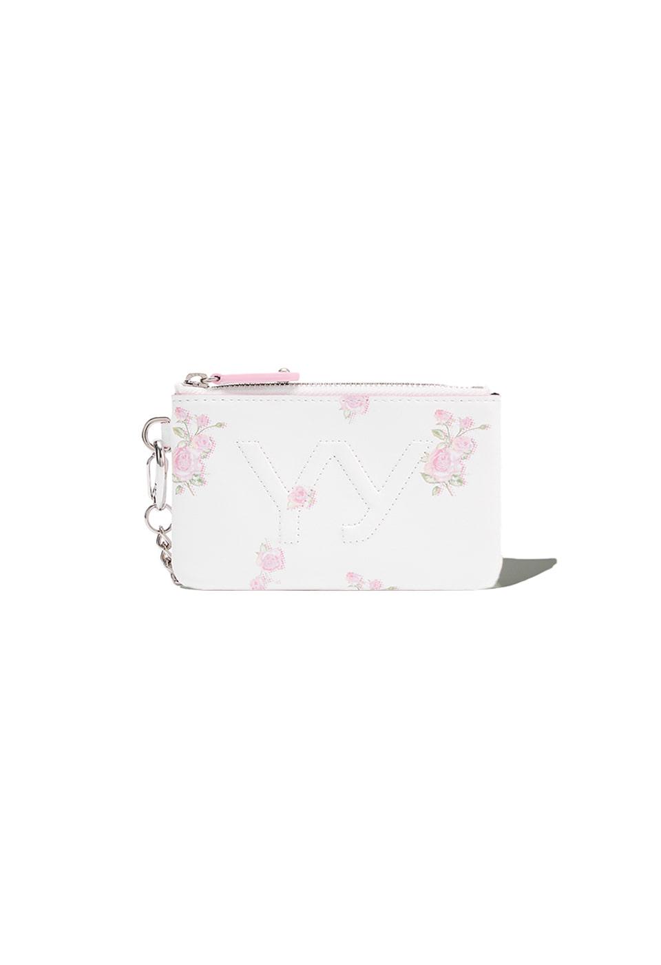 YY FLOWER CHAIN WALLET WITH MIRROR, WHITE