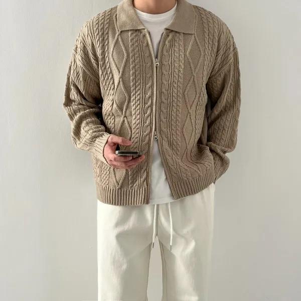남자니트집업 피셔맨 투웨이 짜임 꽈배기 오버핏 스웨터