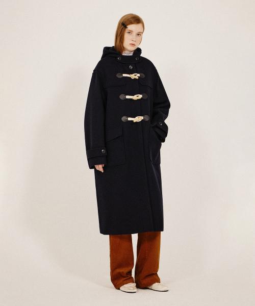 [WOOL 80] (우먼) 울 세미오버핏 후드 더플 코트_네이비