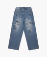 BIG WIDE DOODLE WASHED JEANS[BLUE]