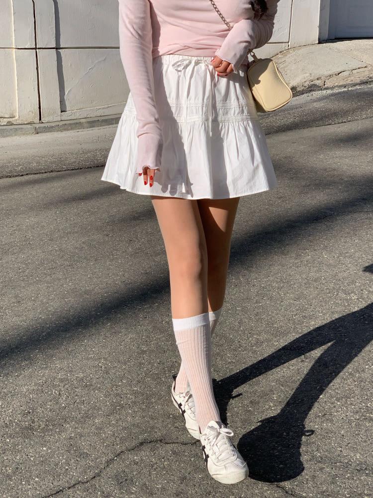 [MADE/당일발송] 아워 레이스 밴딩 코튼 스커트,속바지 안감