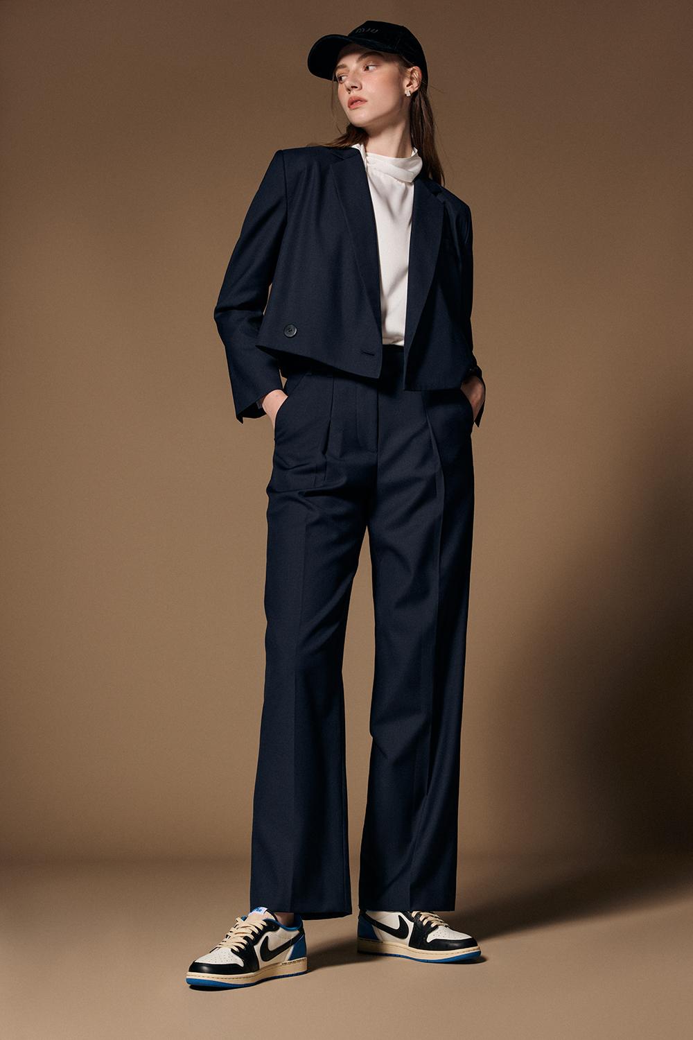 Double Breasted Crop Wool Blazer