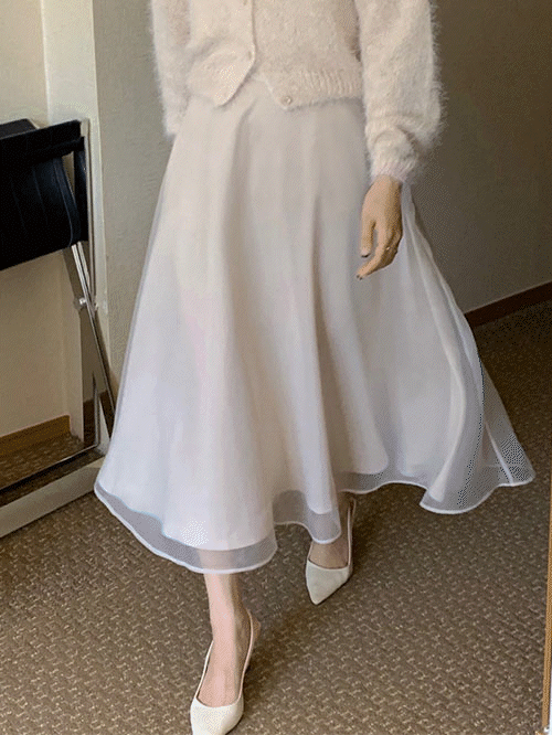 [고급미✨] 오간자 시스루 샤 플레어 롱 스커트