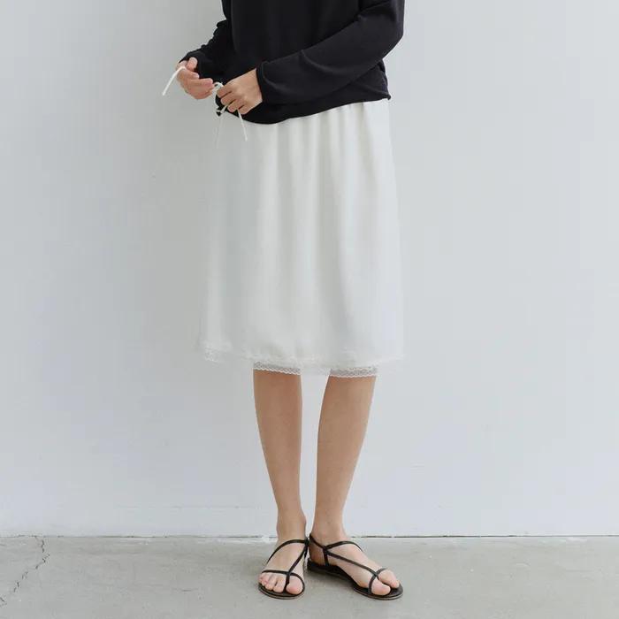 Satin lace midi skirt_2colors