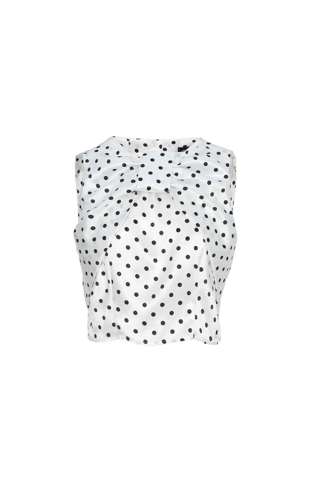 [RE-EDITION] 도트 리본 슬리브리스 블라우스
