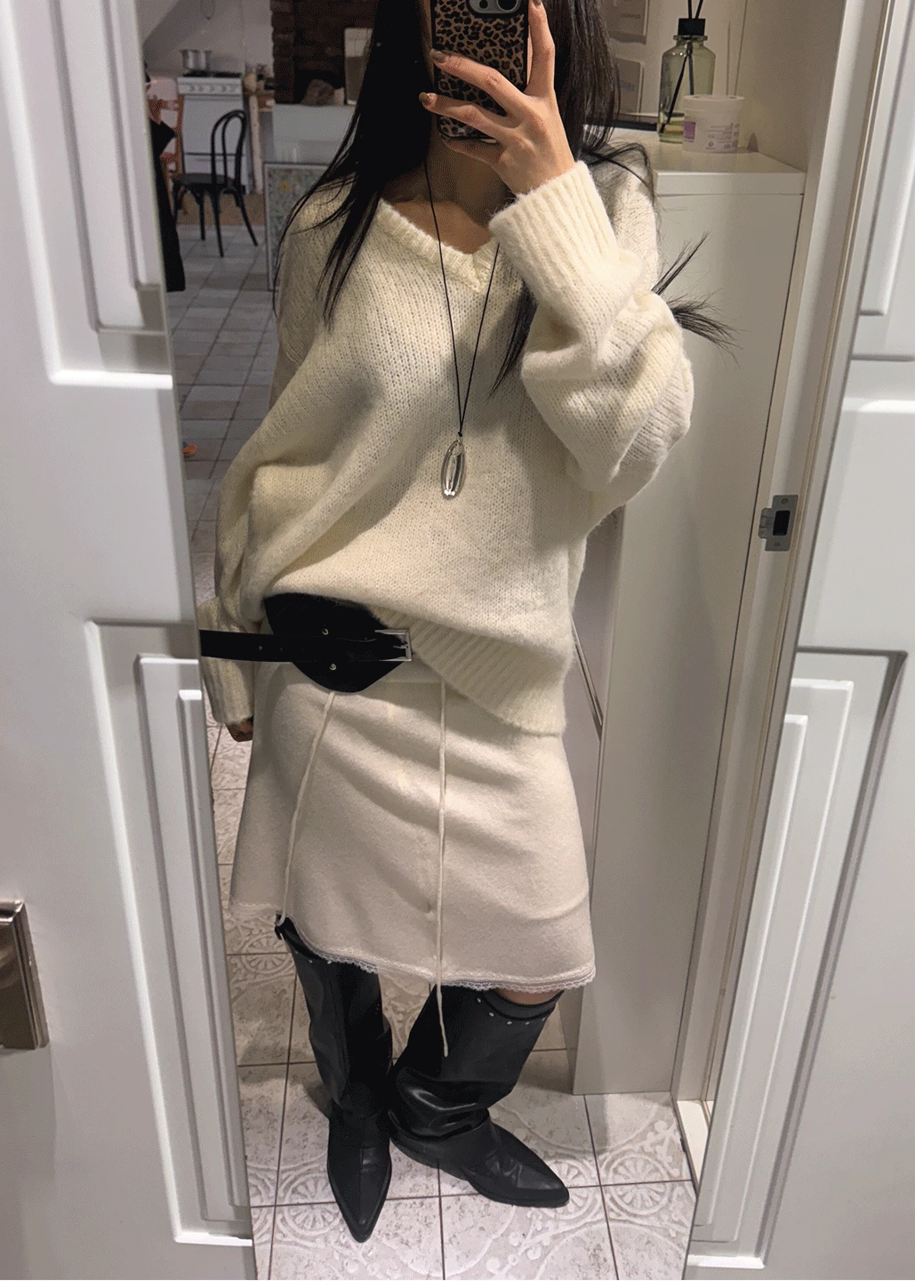 LACE KNIT MIDI SKIRT