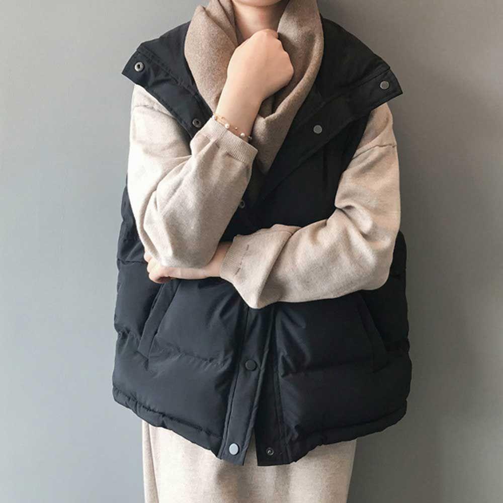 ONM 여자 데일리 캐주얼 하이넥 패딩 조끼 가을 겨울 패션