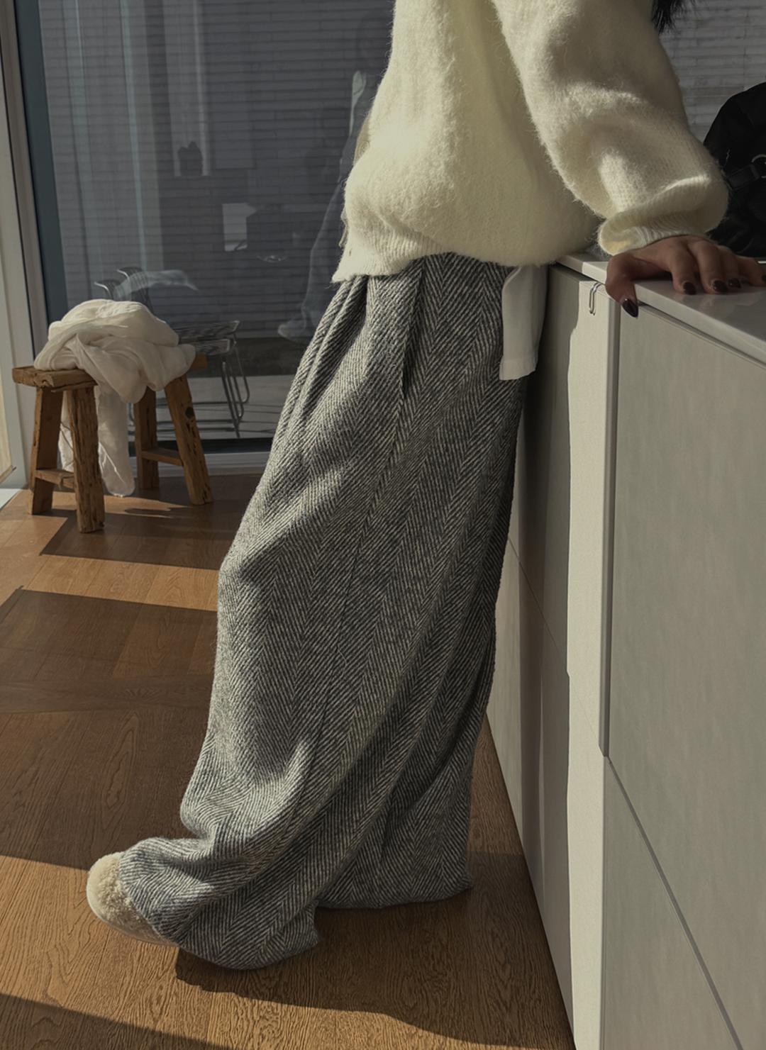 헤링본 와이드 트라우저