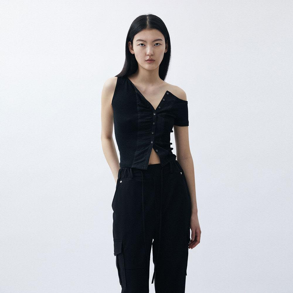 Unbalance Jersey button Sleeveless - Black