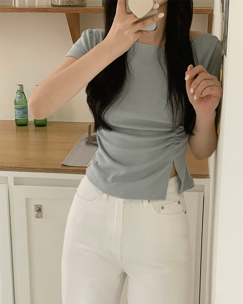 벨리 보트넥 슬림 티셔츠