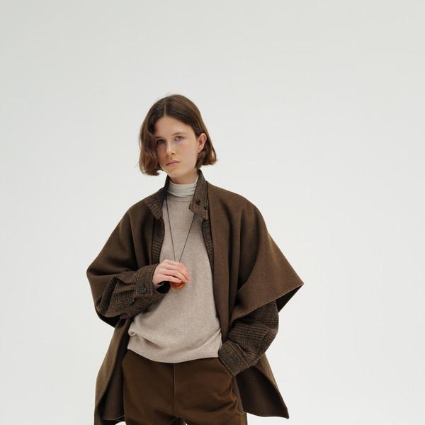 Cotton curve pants (brown / ivory / black)