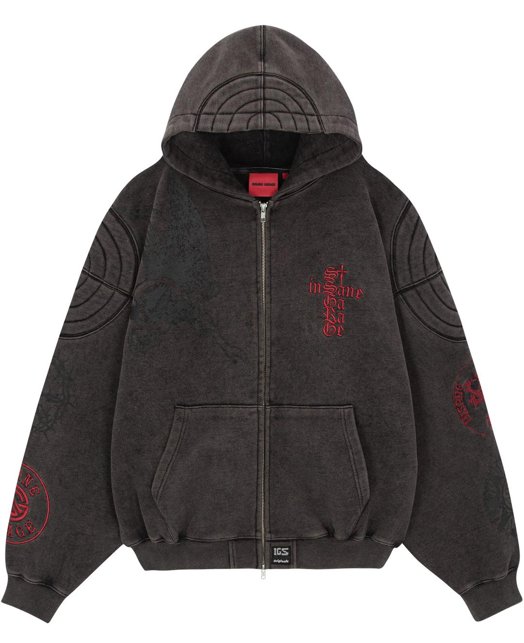 INSANE EMBROIDERED PADDED SHOULDER HOODIE_VINTAGE BLACK