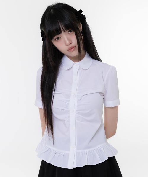 프릴 라운드 카라 반팔 셔츠