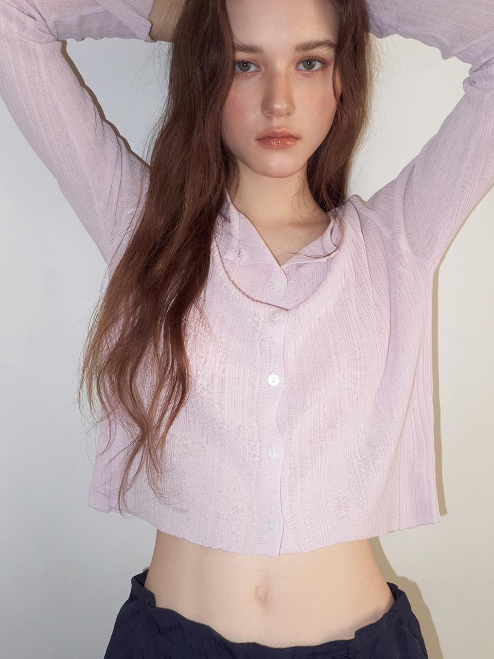 에트몽 Linen Round Cardigan, Lavender Pink