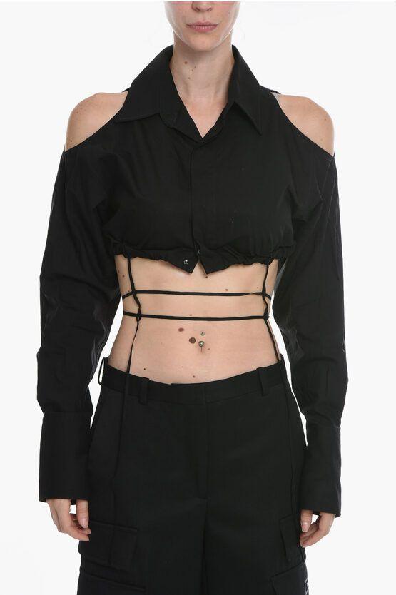 Cold Shoulder Cropped Shirt NDAW22-SHT013 0 BLACK
