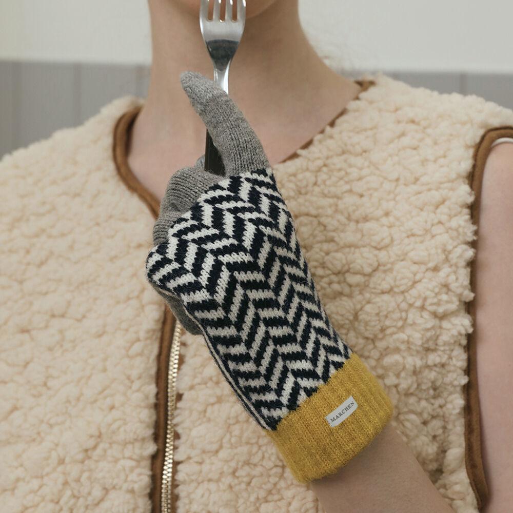 헤링본 배색 터치 장갑_2color