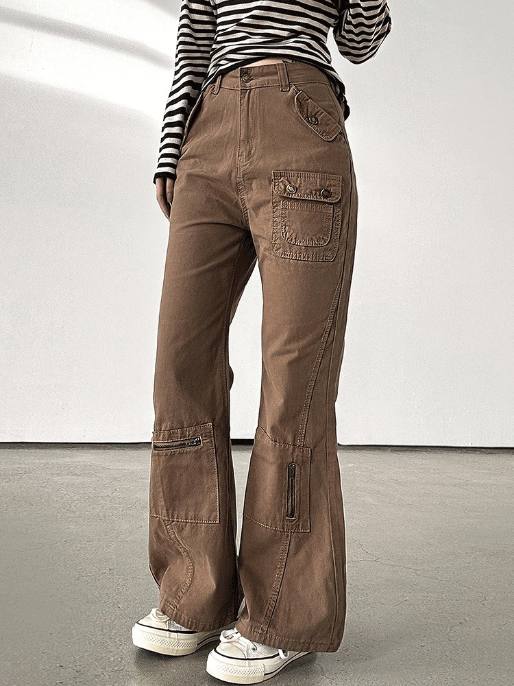 이너니티 당일출고🚀[25FW🍂] 하이웨스트 지퍼 포켓 절개라인 루즈 부츠컷 면팬츠