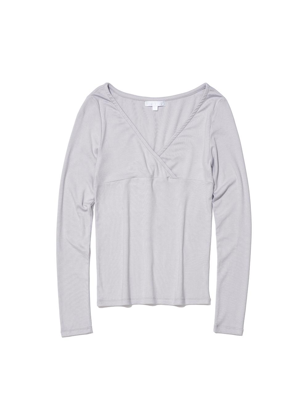 [WOMEN] PWC CROSSOVER WRAP V-NECK LONG SLEEVE TOP_LIGHT GREY