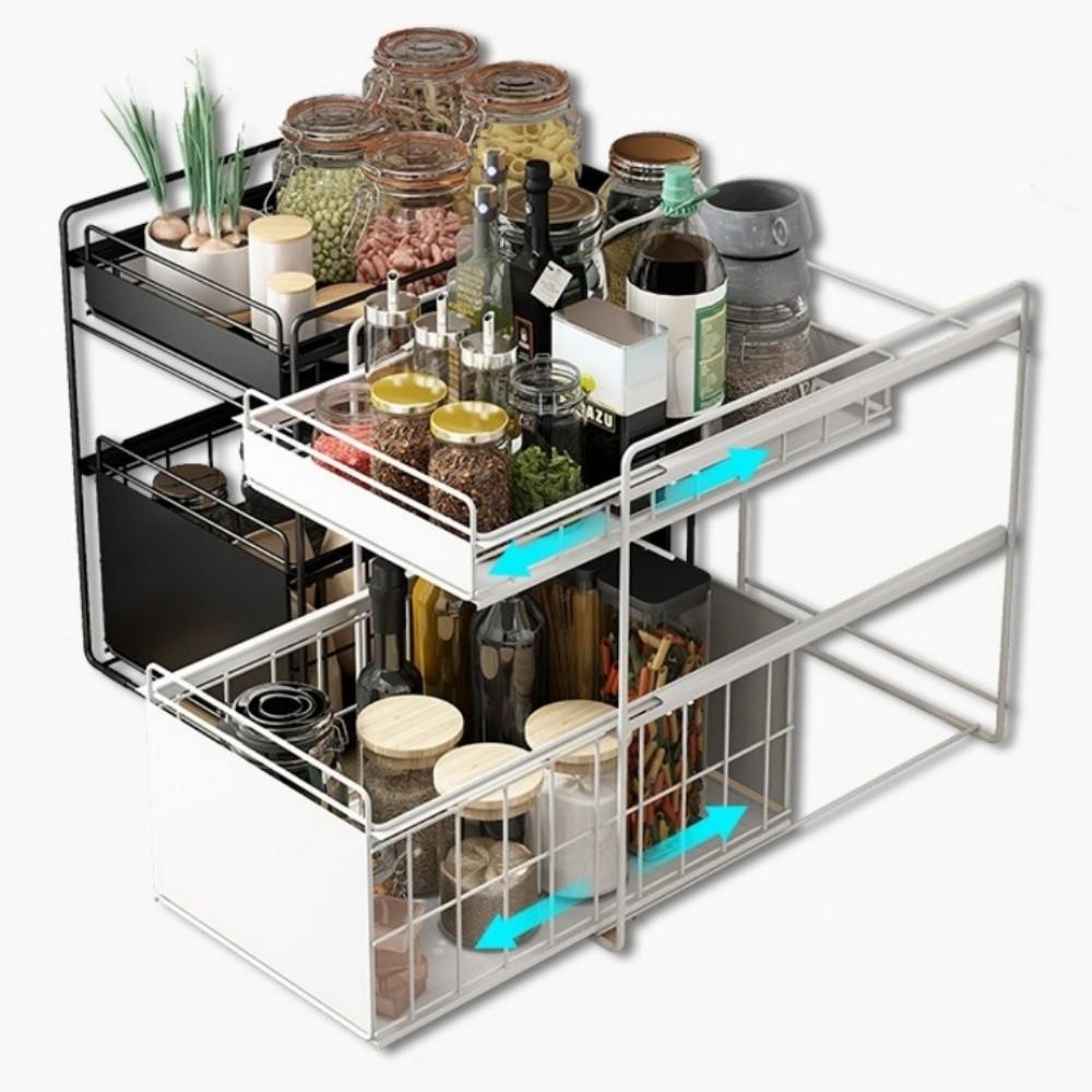 주방선반 싱크대 2단 슬라이딩 슬림 선반 양념통 레일 인출식 양념장 하부장 정리 수납